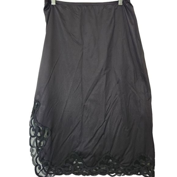 Cabernet Dresses & Skirts - Vintage Black Slip Skirt Lace Trim Side Slit Size Small